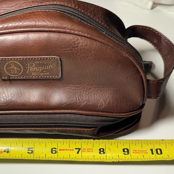 Vintage High End Penguin Brown Leather Men’s Toiletry Travel Bag - Picture 7 of 11